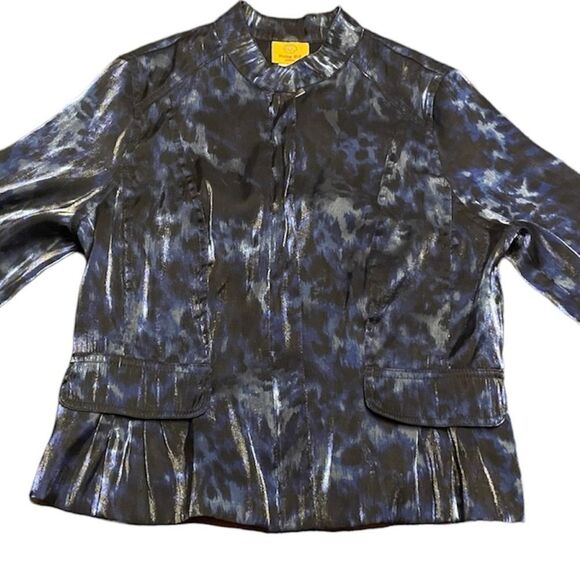 Ruby Red Brand~ Blue Shimmer Animal Print Blazer Size 12P - Picture 1 of 5